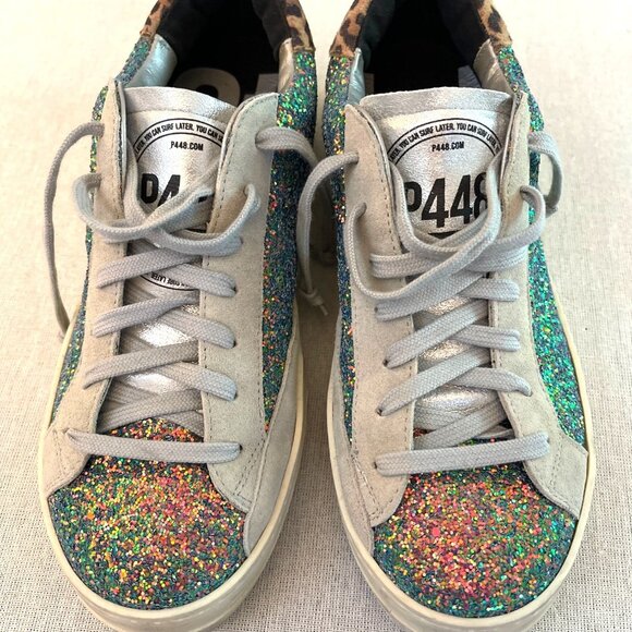 P448 Glitter & Leopard Print Low-Top Sneakers Womens Size 41 - Picture 12 of 12